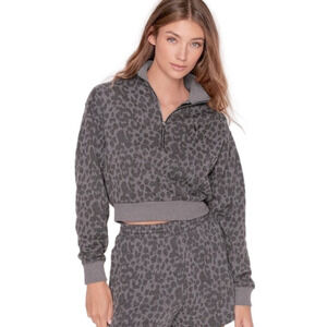 Victoria’s Secret Grey cropped sweatshirt top, 1/2 zip front, animal print Large